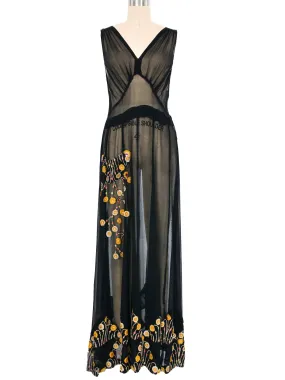 1920s Embroidered Sheer Chiffon Slip Dress