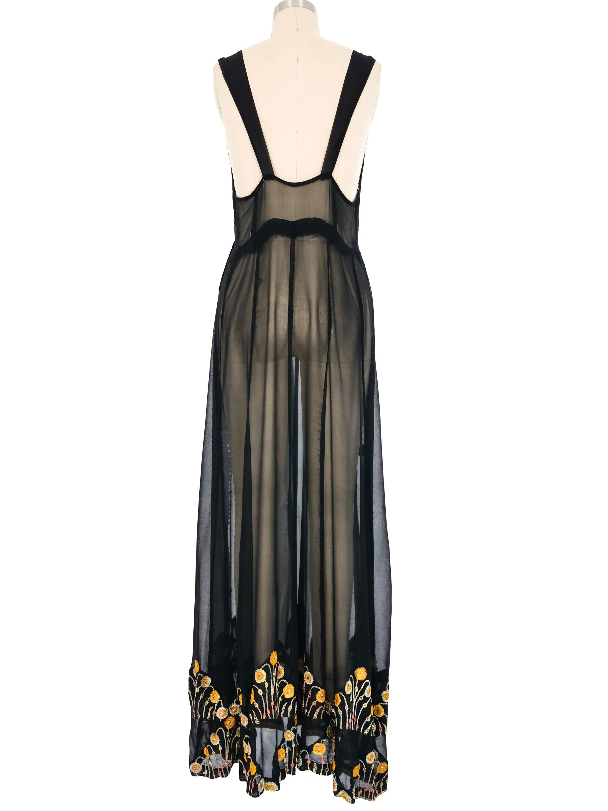 1920s Embroidered Sheer Chiffon Slip Dress