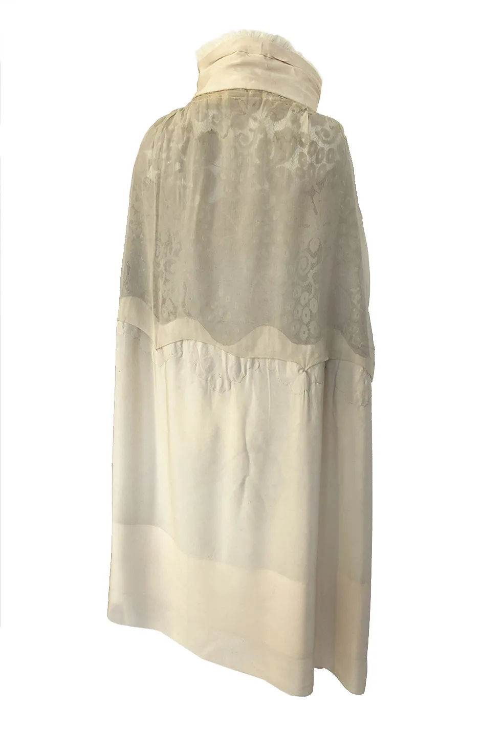 1920s Vogue Company Netted Chenille Lace on Ivory Silk Flapper Cape