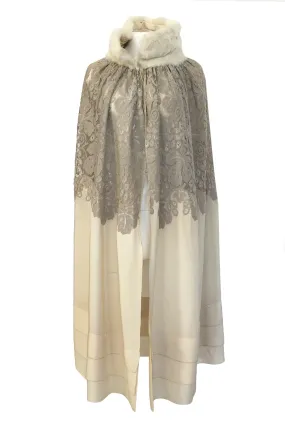 1920s Vogue Company Netted Chenille Lace on Ivory Silk Flapper Cape