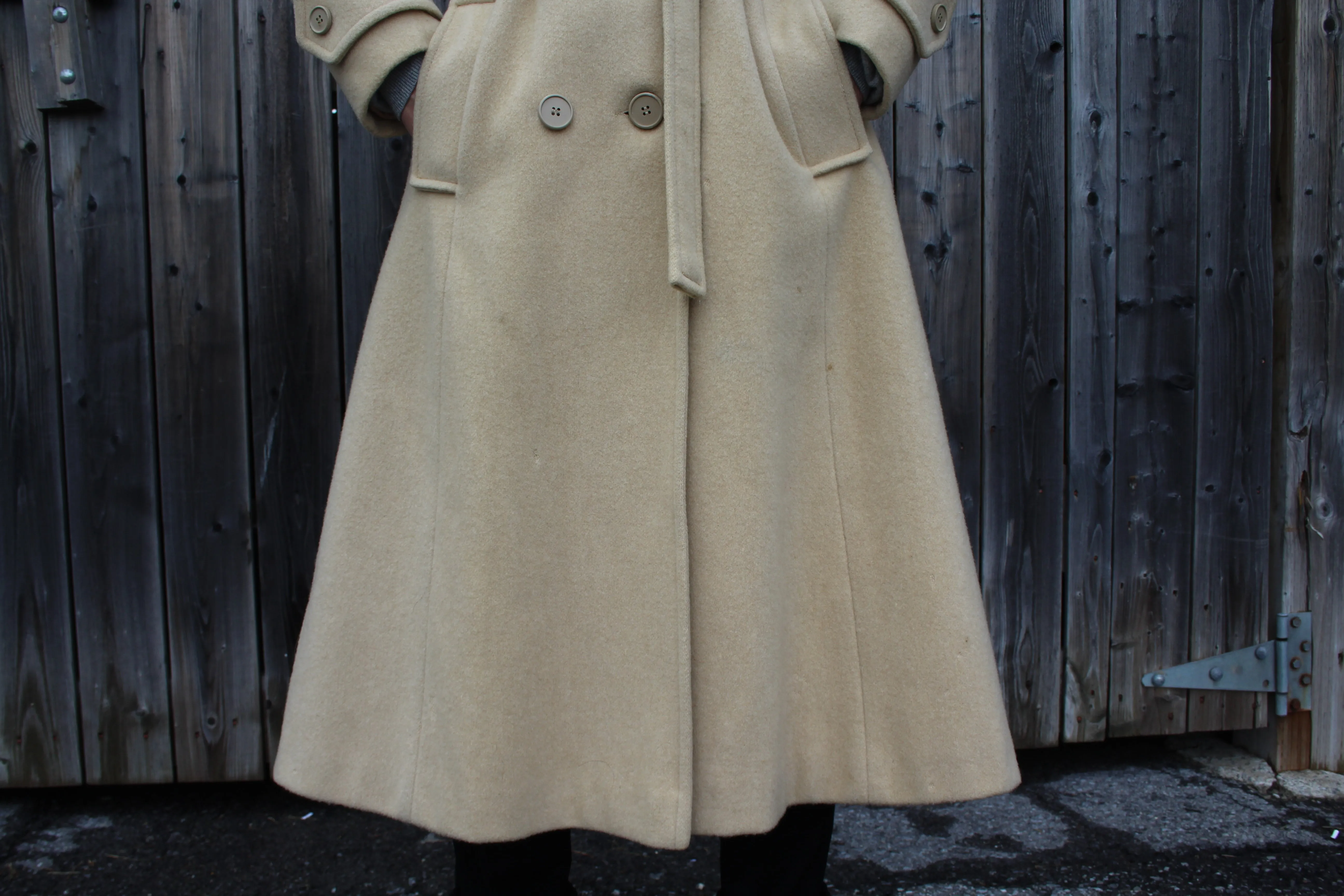 1970s 100% Wool Belted Trench Coat with Fur Trim - XS/S