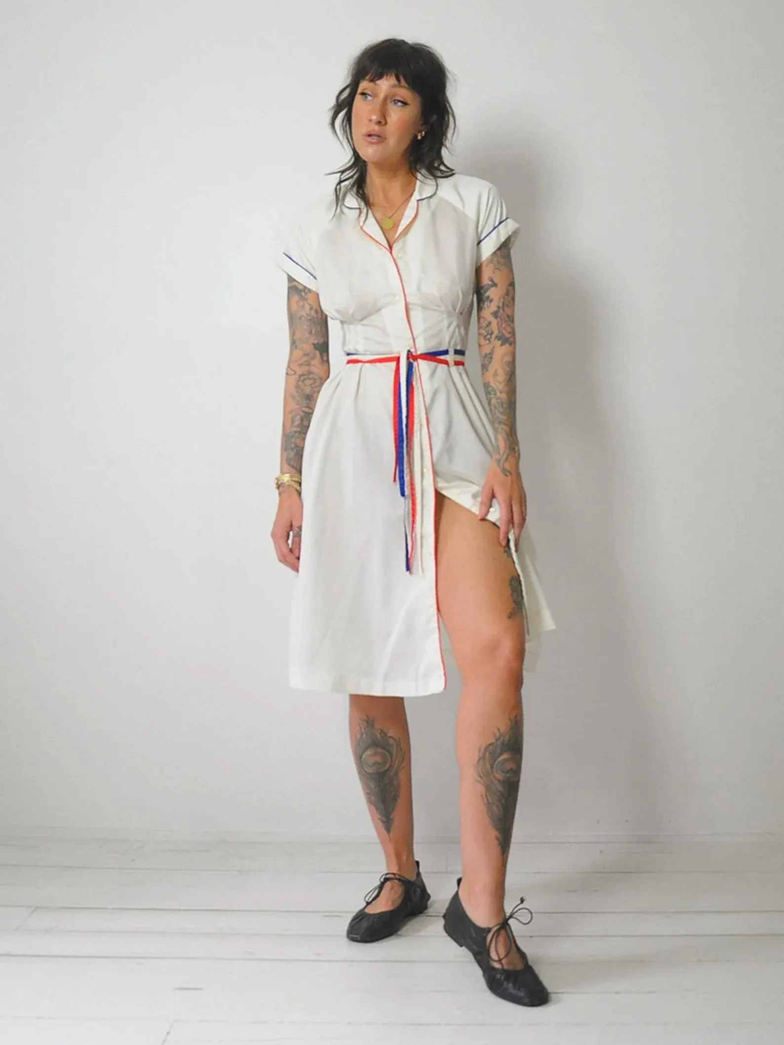 1970's Ivory Fitted Shirt Dress