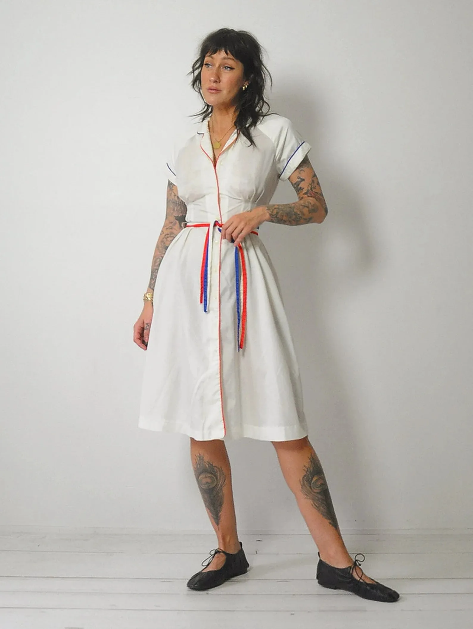 1970's Ivory Fitted Shirt Dress