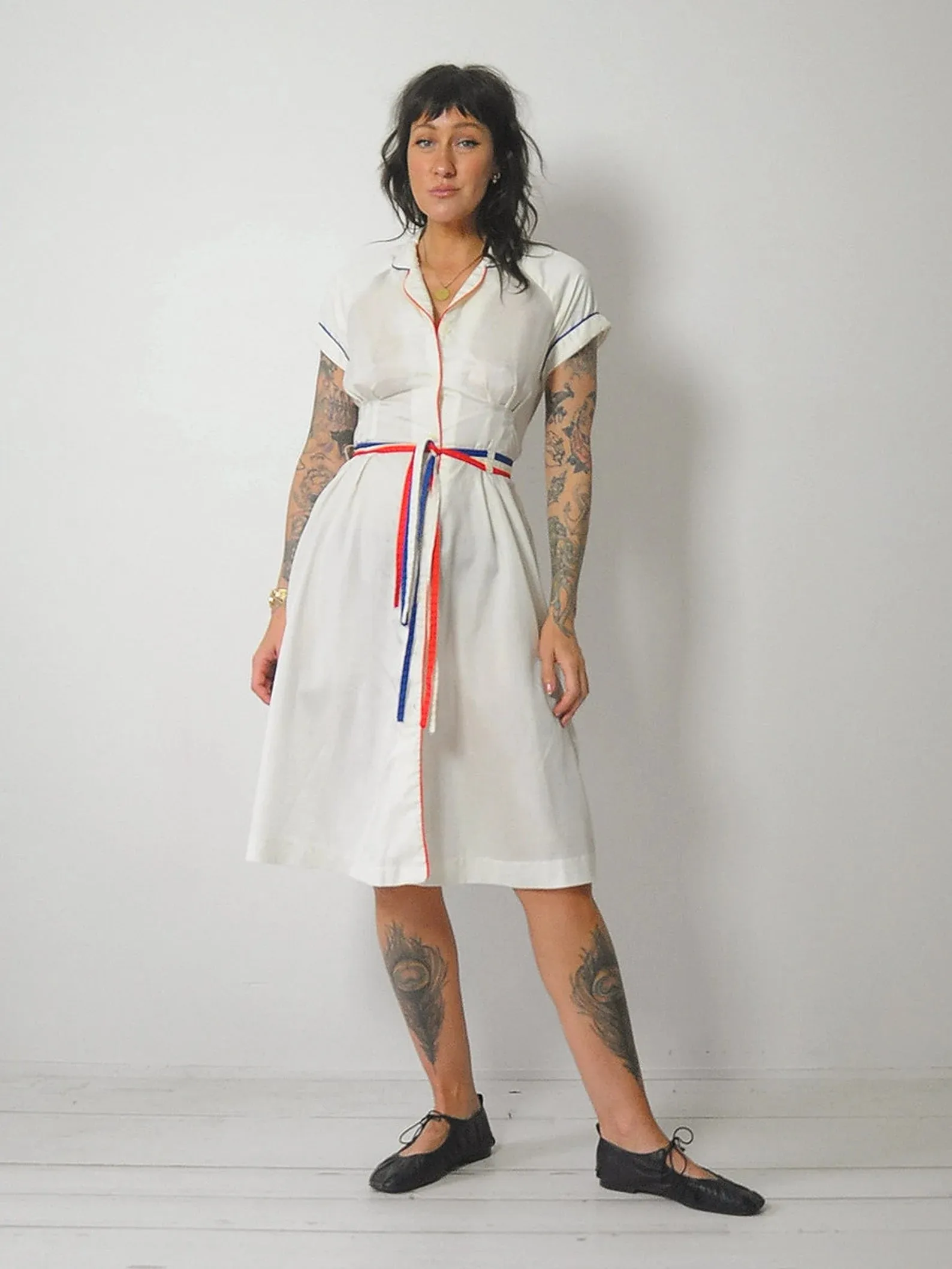 1970's Ivory Fitted Shirt Dress