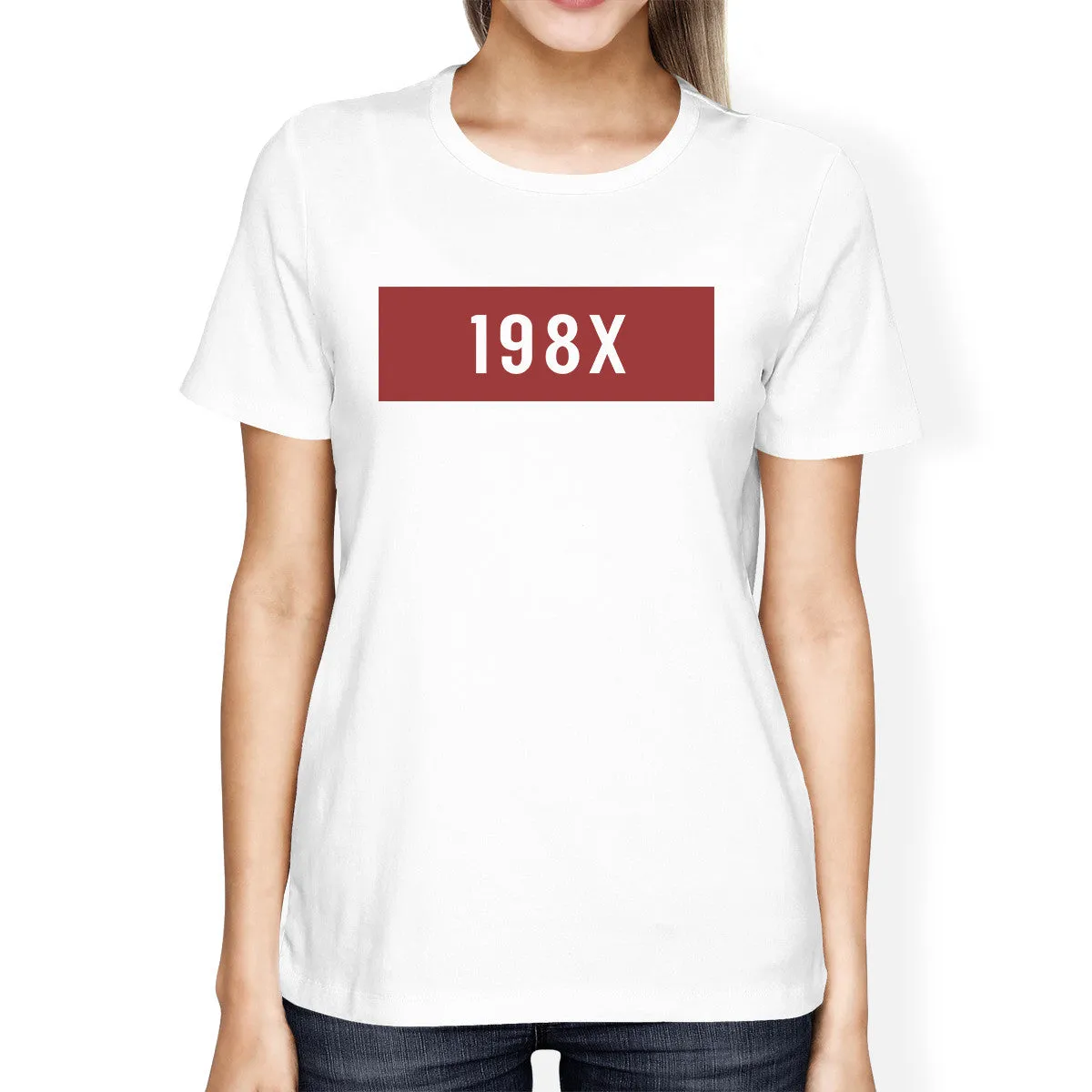 198X Women's White Cute T-Shirt Funny Graphic Trendy Design