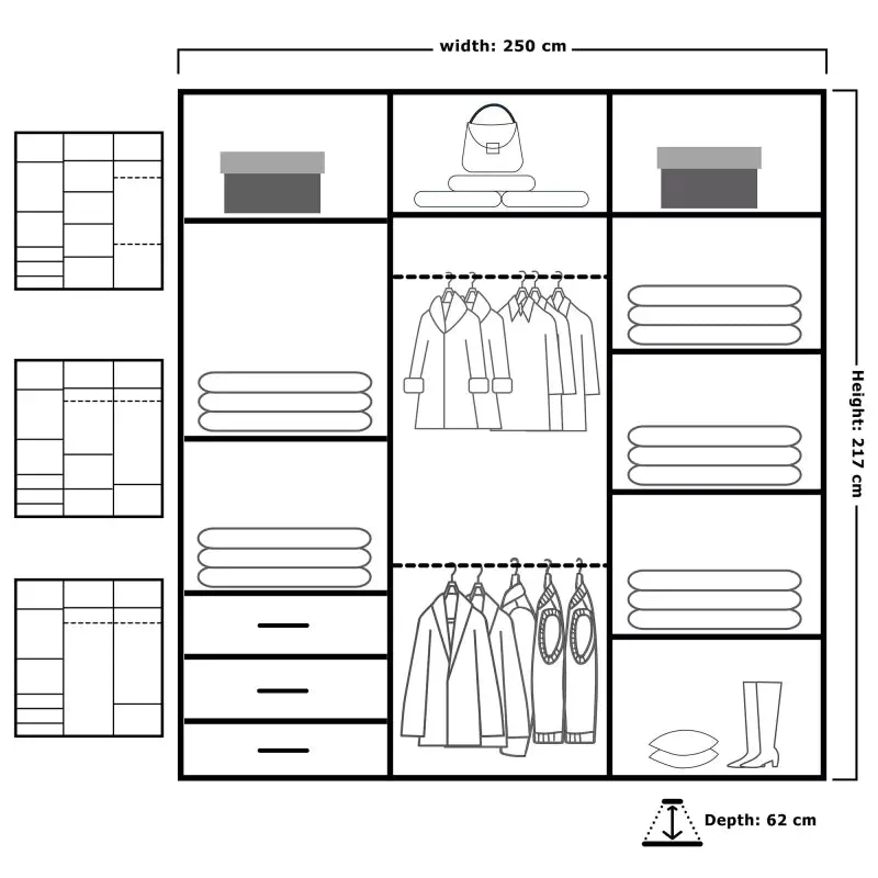 250cm Sliding Door Wardrobe with Full Mirror and Ample Storage