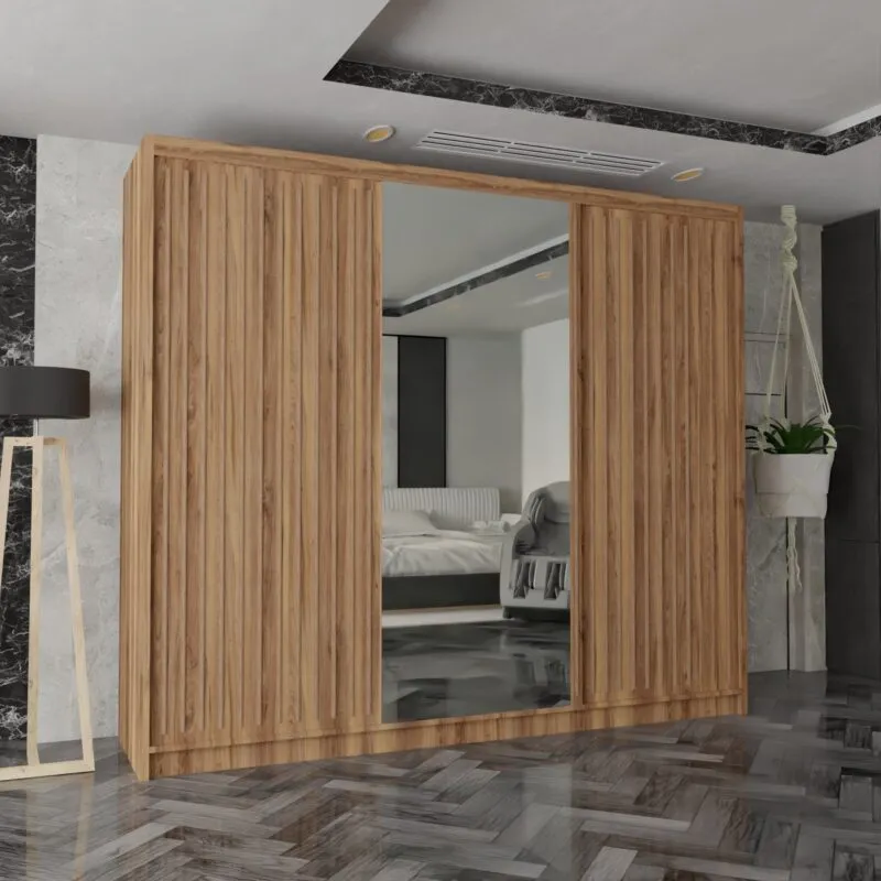 250cm Sliding Door Wardrobe with Full Mirror and Ample Storage