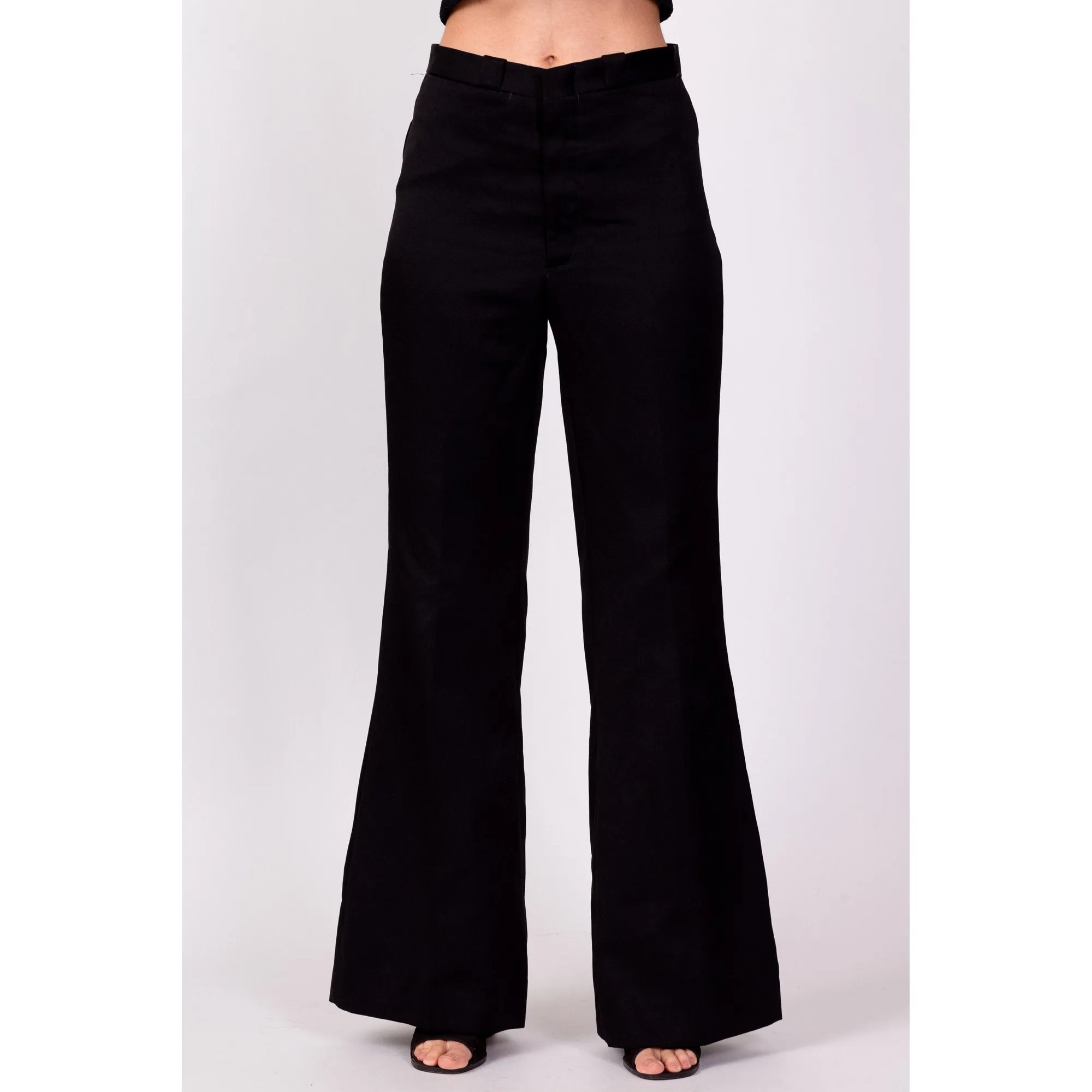 70s Black High Waisted Flared Pants - Petite Small, 26"