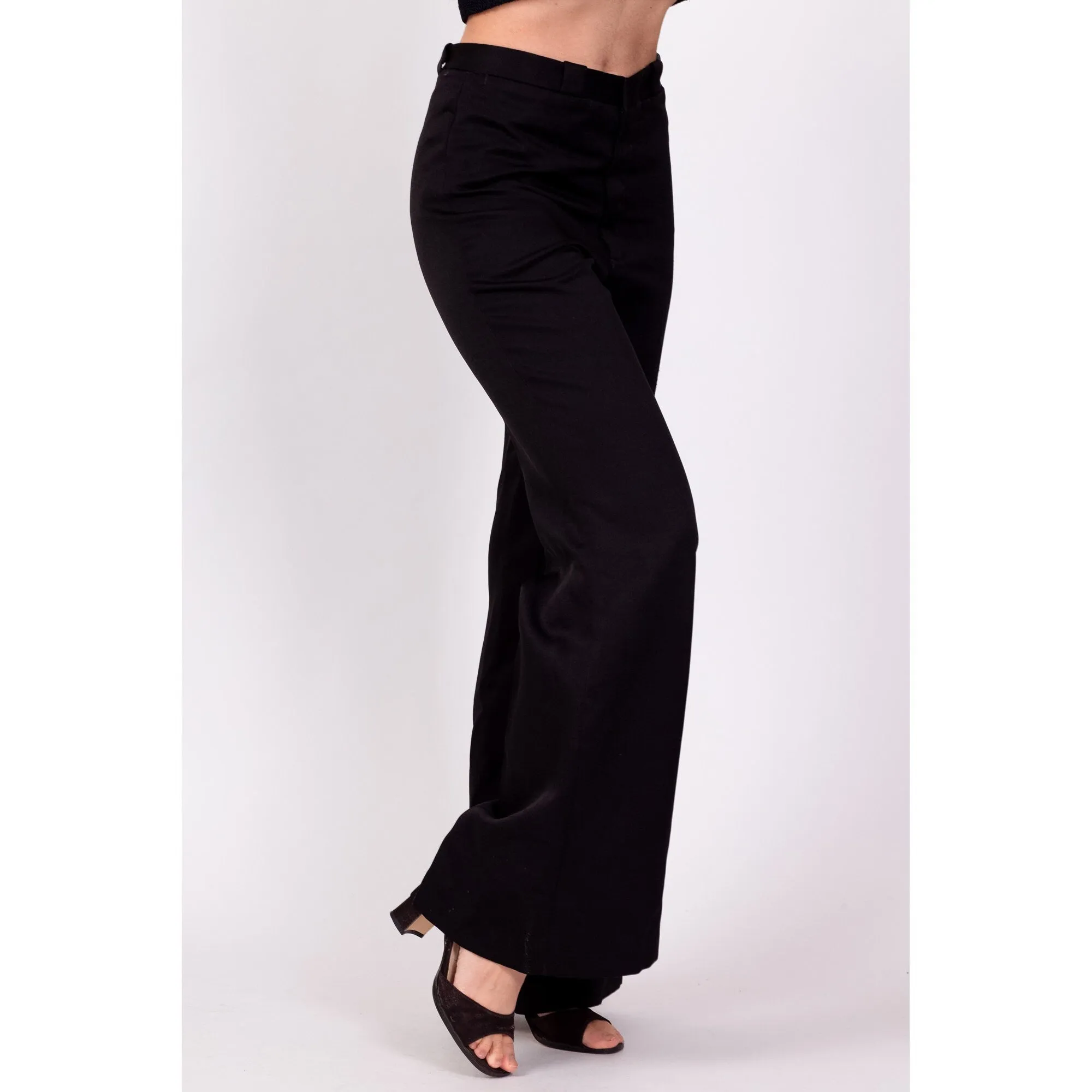 70s Black High Waisted Flared Pants - Petite Small, 26"