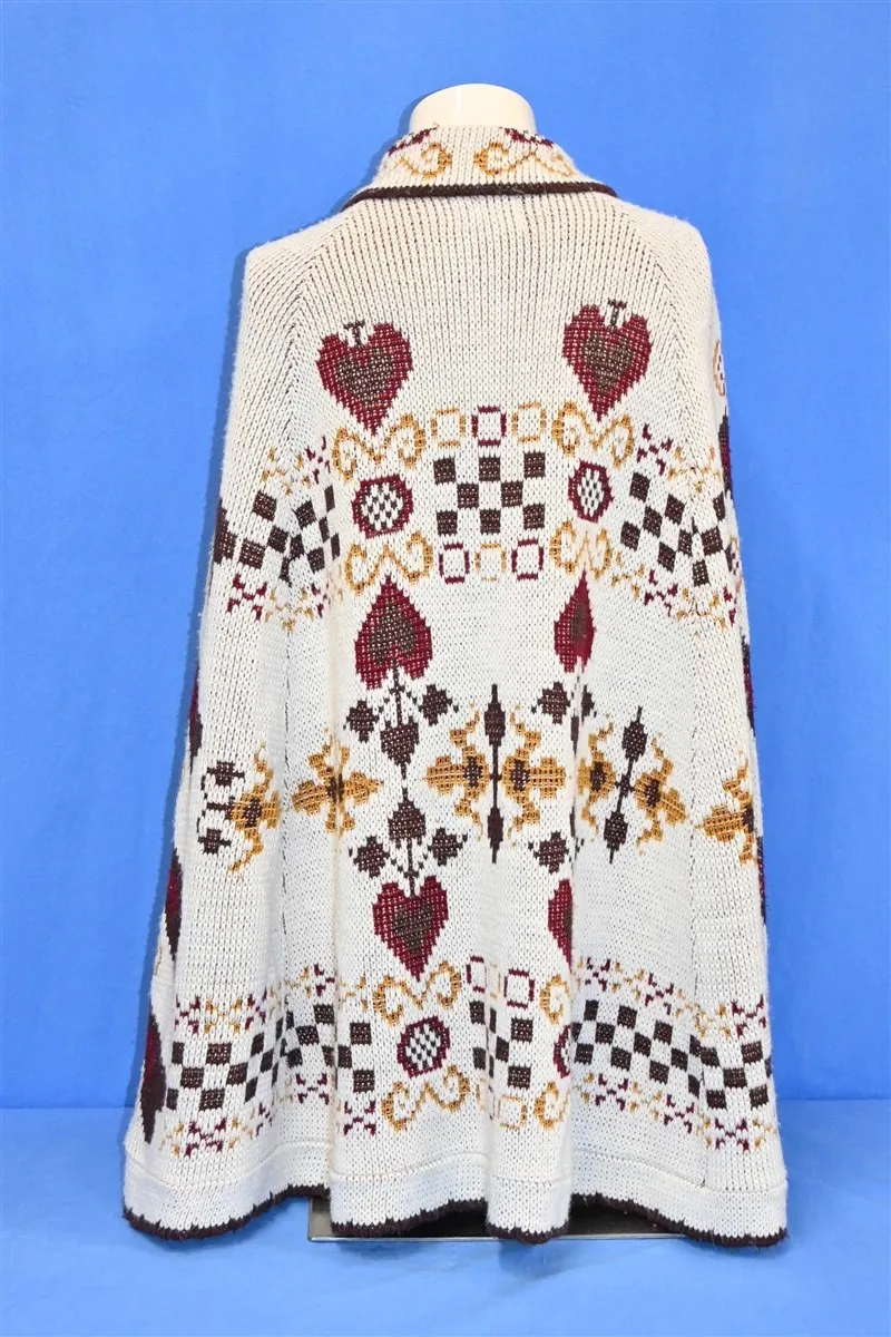 70s Collared Cape Hearts Metal Buttons Women's Sweater One Size