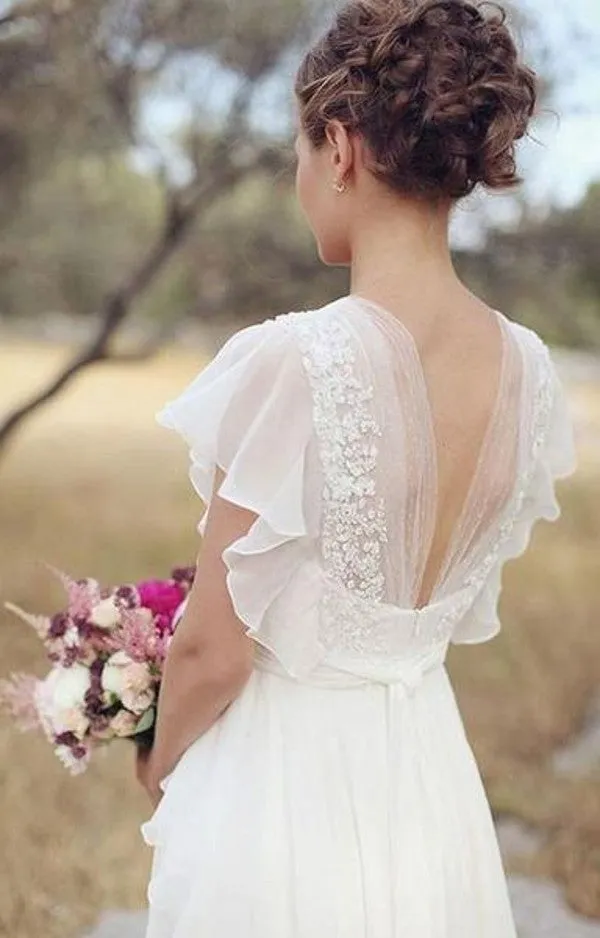 A line V-neckline Chiffon Outdoor Wedding Dress