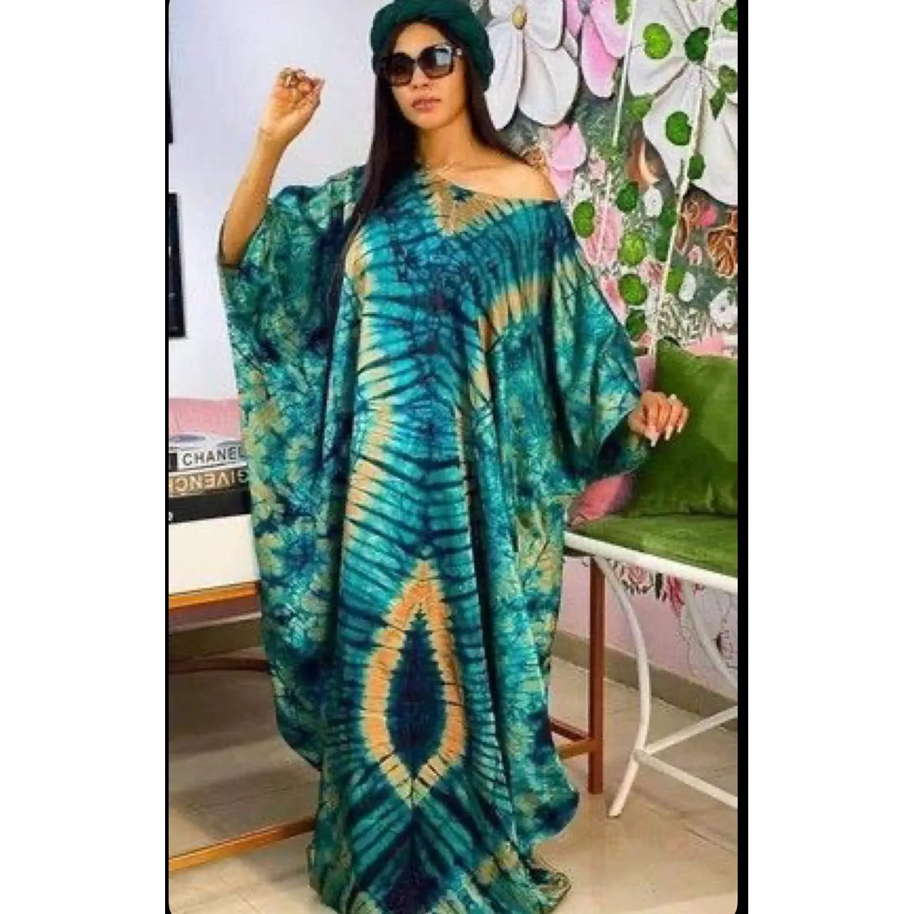 African Adire Silk Kaftan.