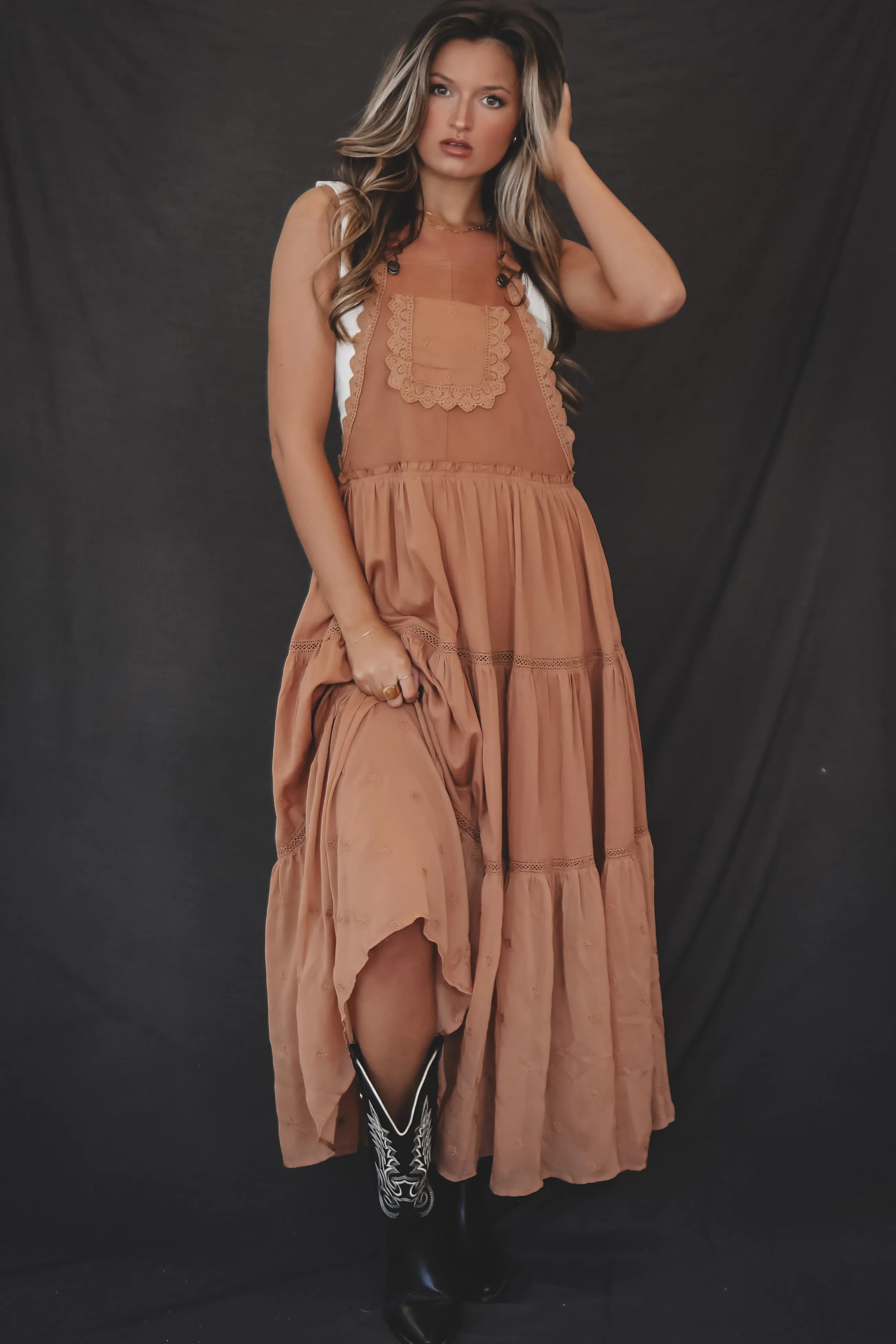 Afternon Out Embroidered Maxi Overall Dress