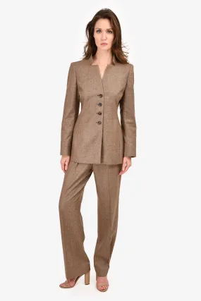 Akris Brown Cashmere/Silk Checked Blazer   Pants Set Est. Size S