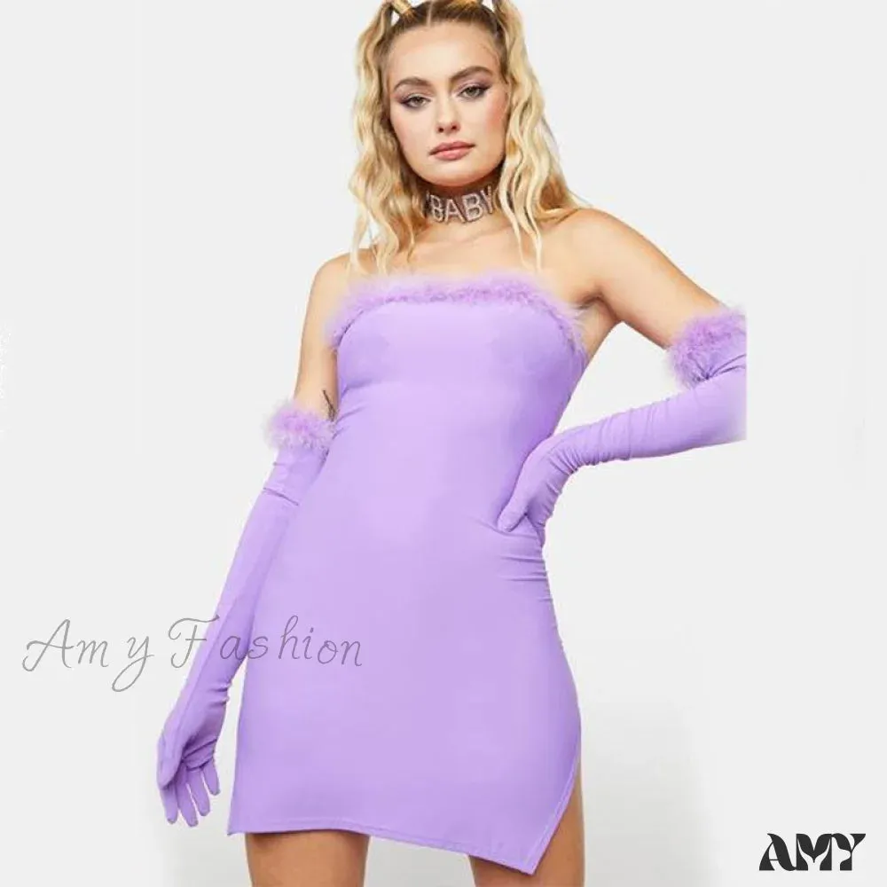 Amy Fashion - Fur Patchwork Y2K Bodycon Dresses