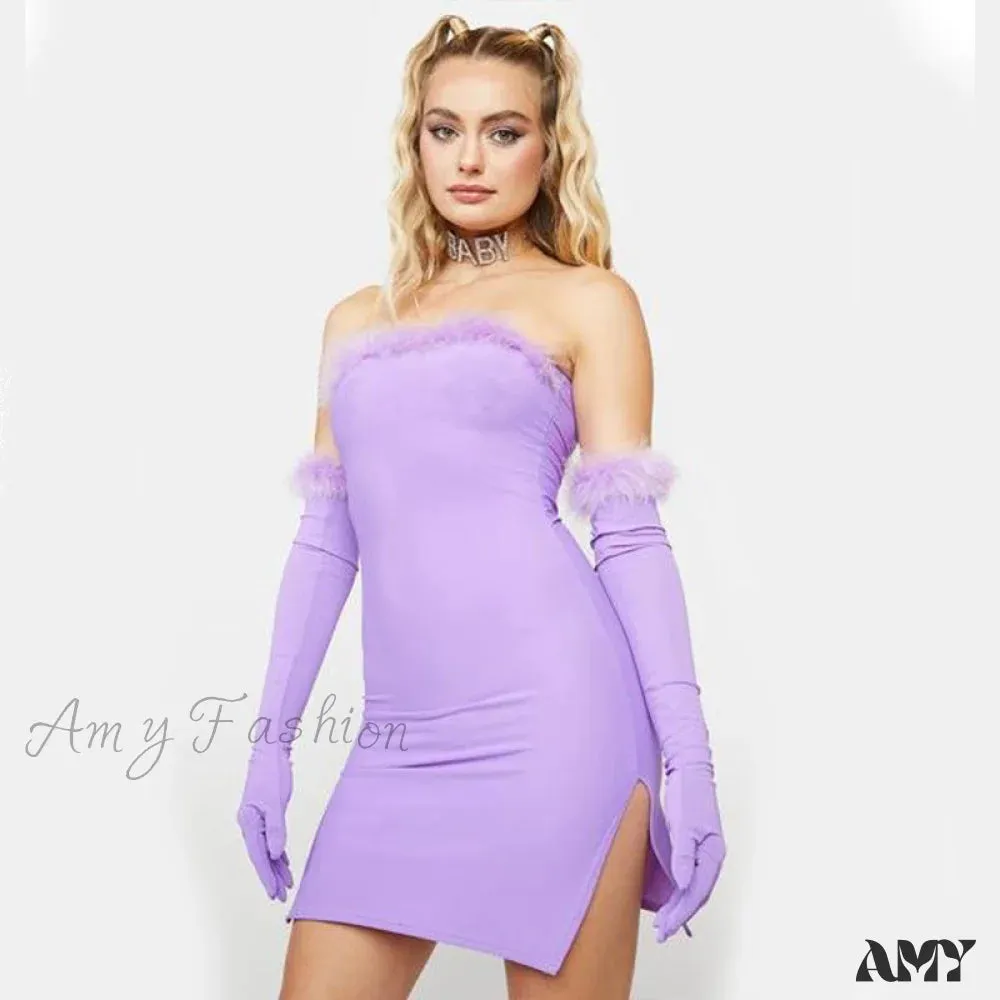 Amy Fashion - Fur Patchwork Y2K Bodycon Dresses