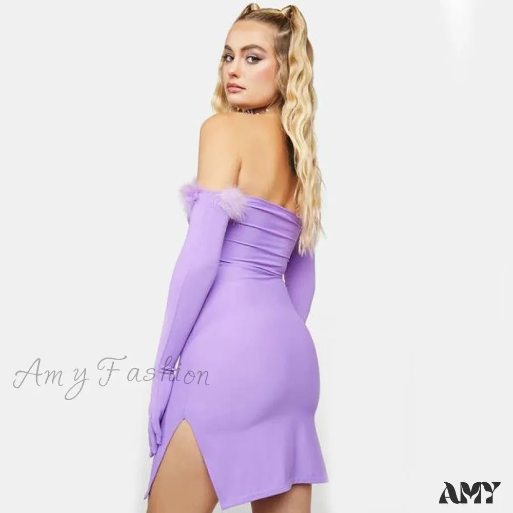 Amy Fashion - Fur Patchwork Y2K Bodycon Dresses