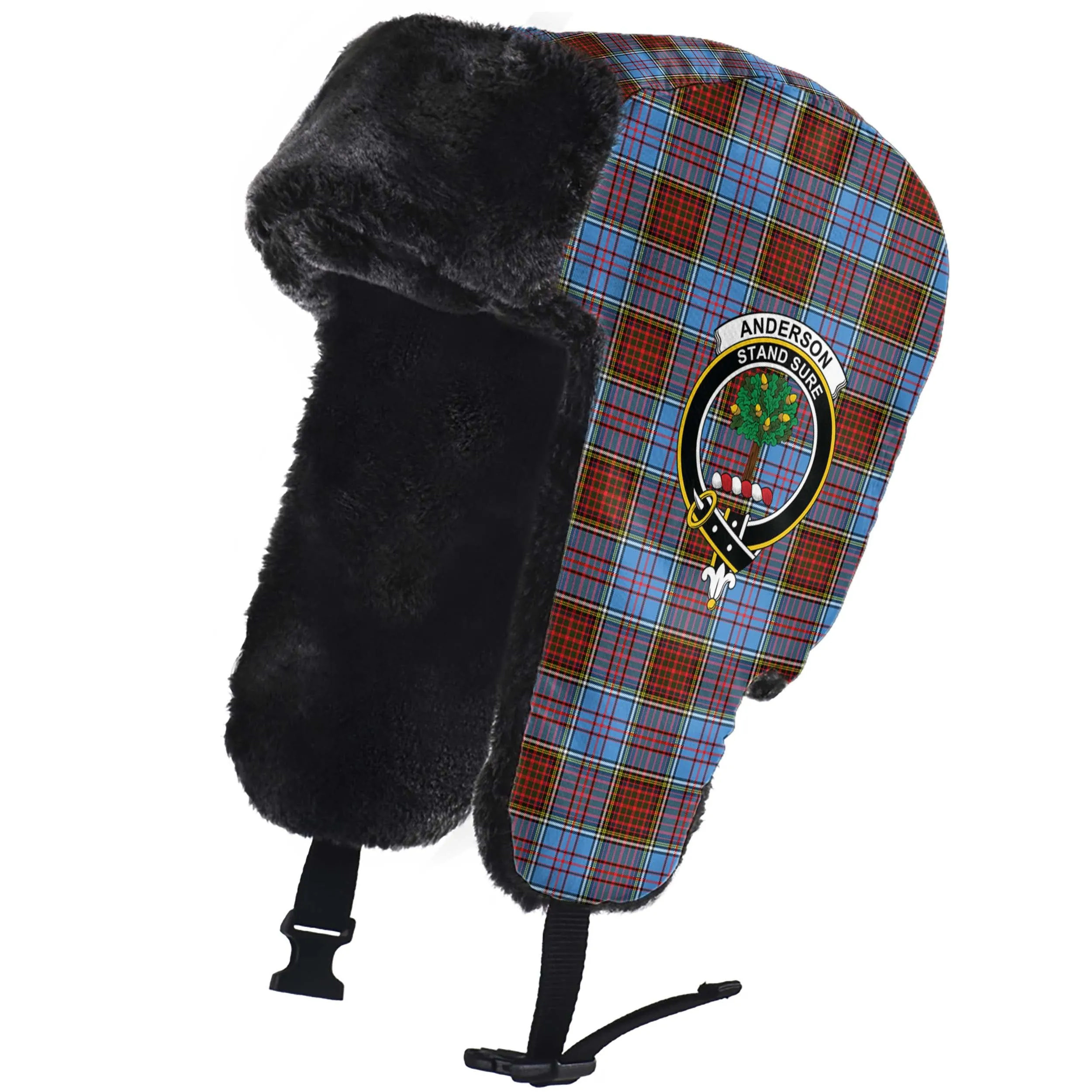 Anderson Modern Tartan Winter Trapper Hat with Family Crest