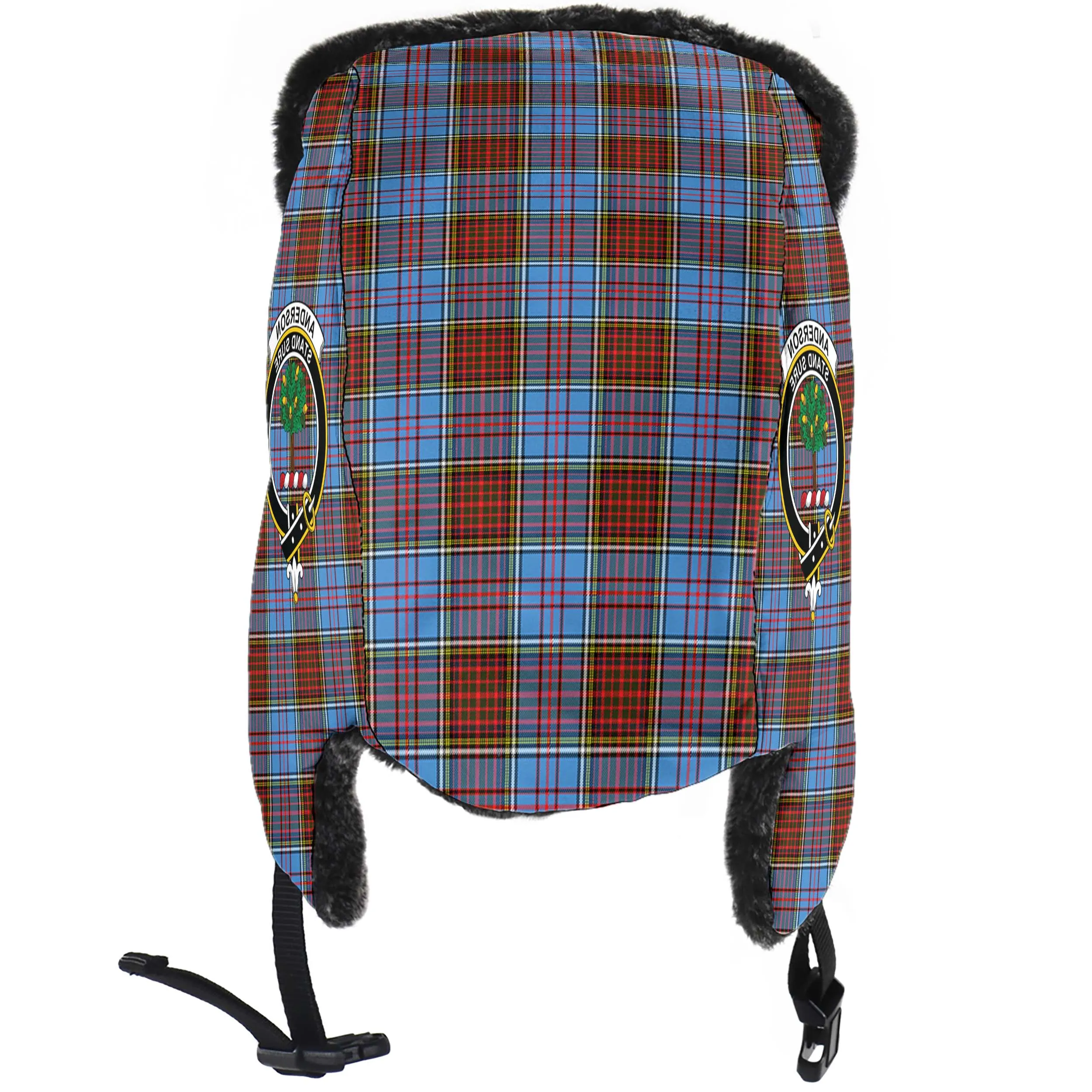 Anderson Modern Tartan Winter Trapper Hat with Family Crest