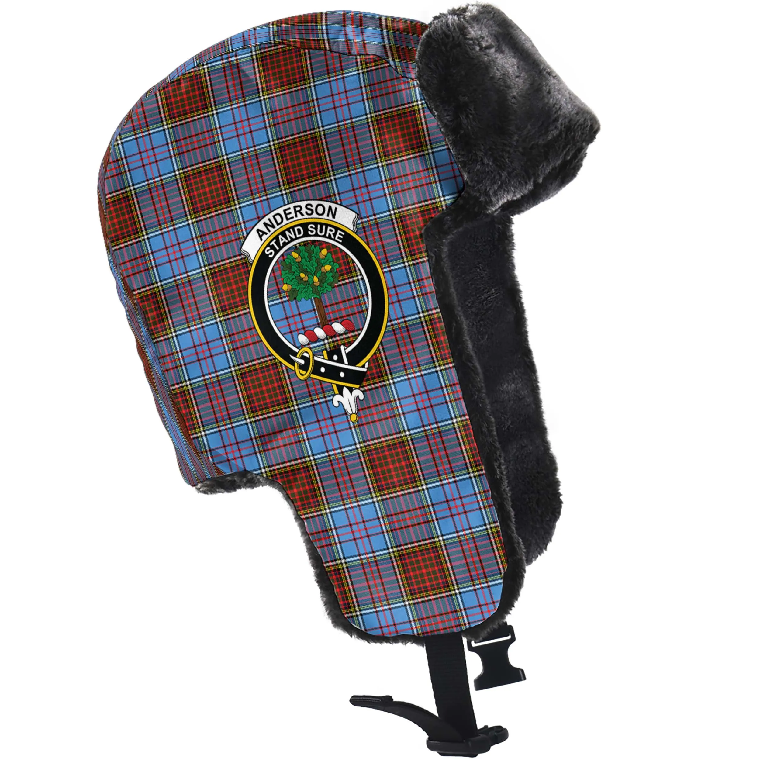 Anderson Modern Tartan Winter Trapper Hat with Family Crest