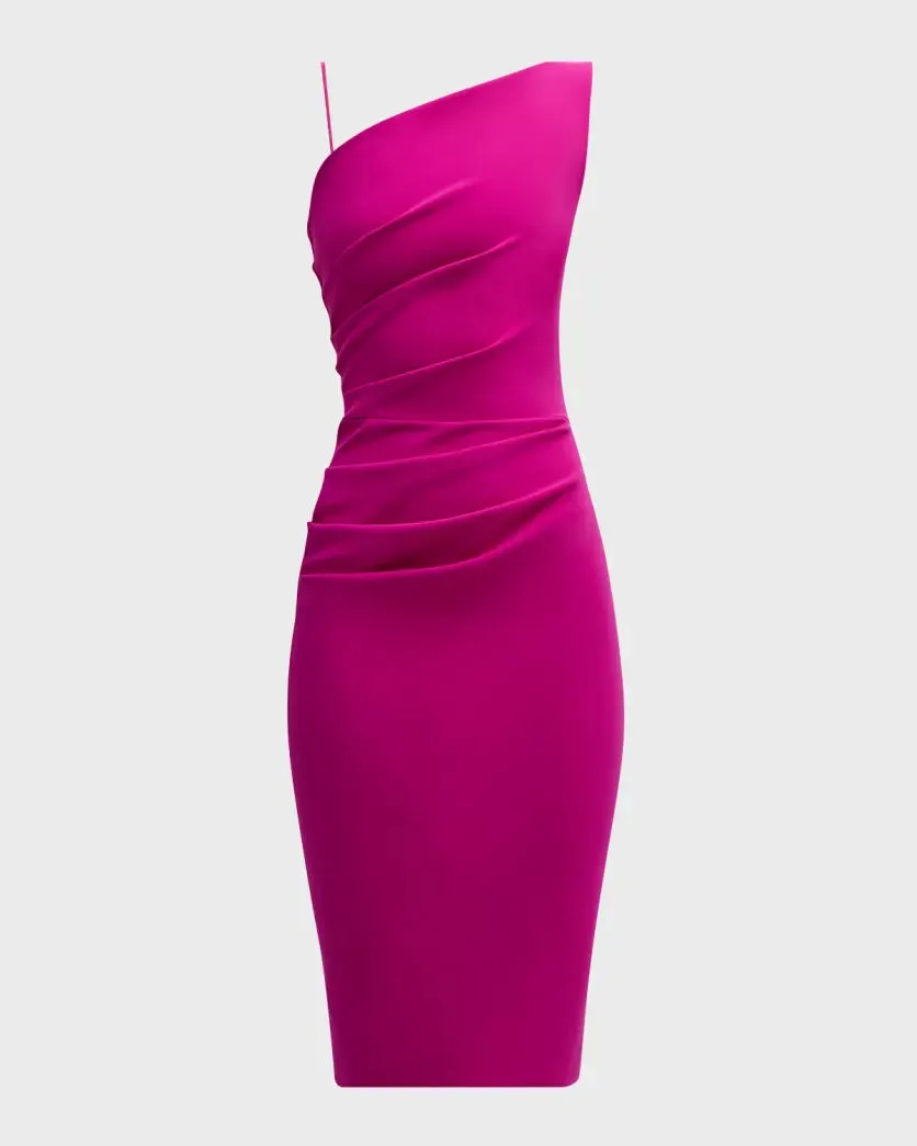 Angelina Ruched One-Shoulder Bodycon Midi Dress - Cyclamen