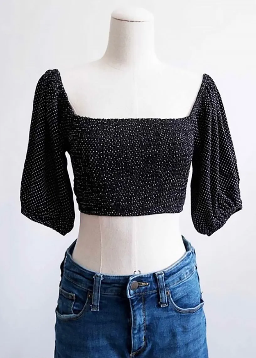 Anja Black Polka Dot Smock Crop Top