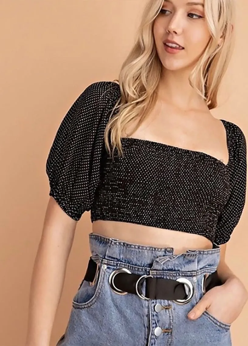 Anja Black Polka Dot Smock Crop Top