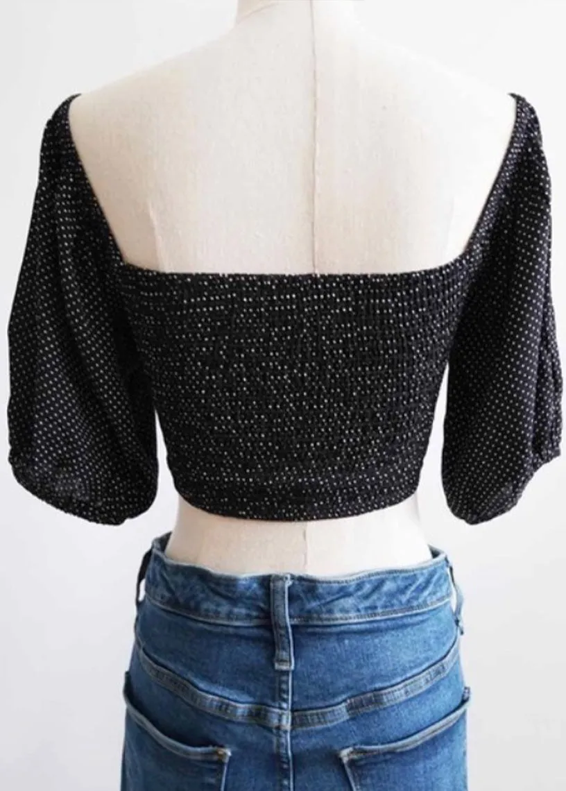 Anja Black Polka Dot Smock Crop Top