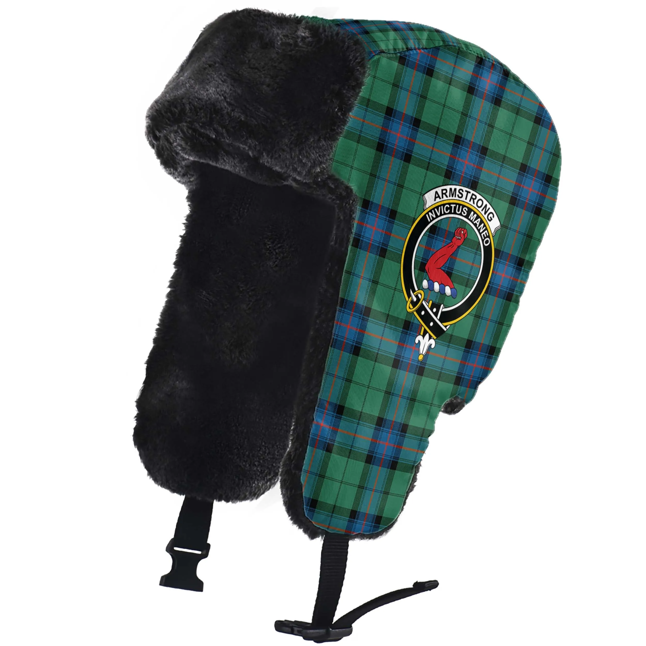 Armstrong Ancient Tartan Winter Trapper Hat with Family Crest