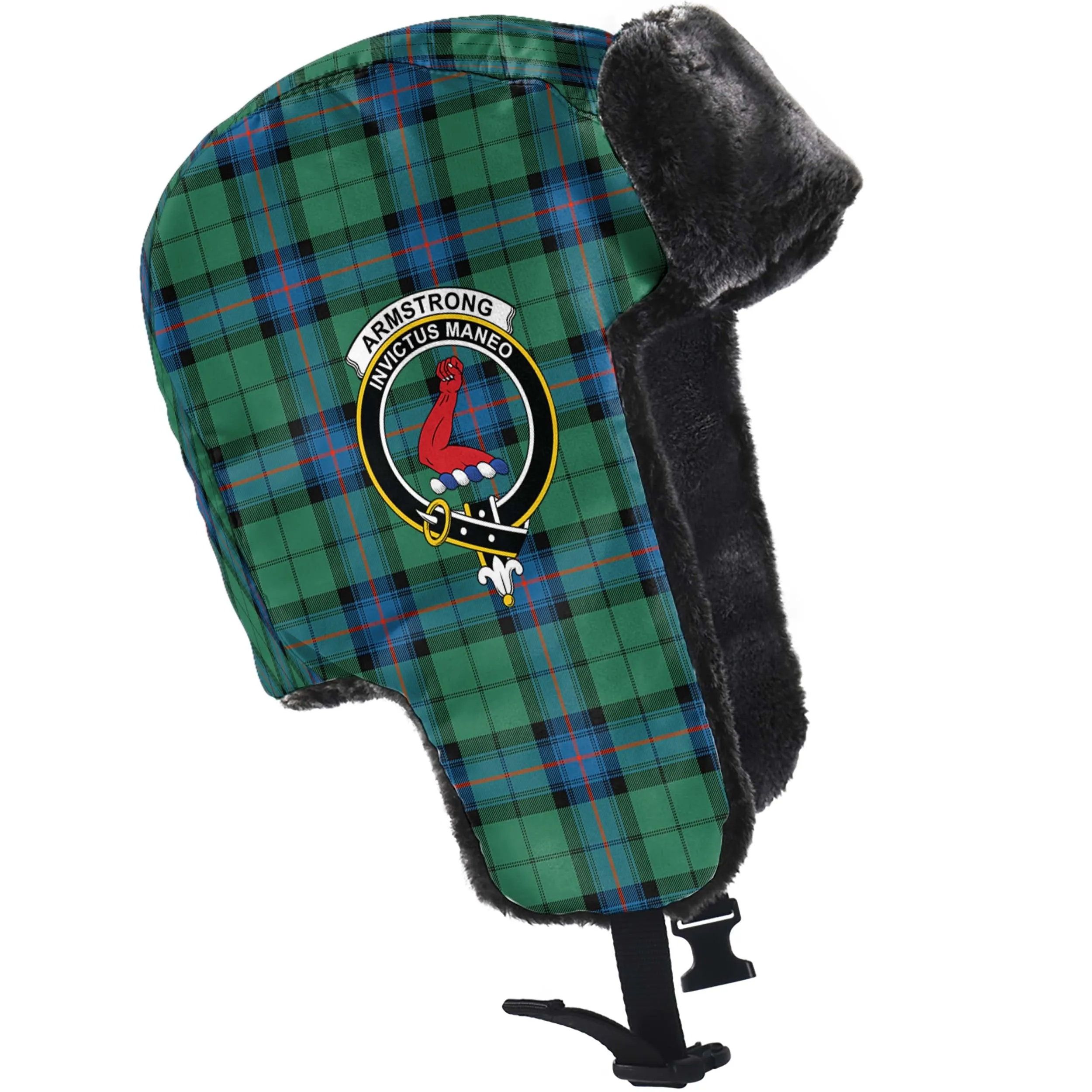 Armstrong Ancient Tartan Winter Trapper Hat with Family Crest