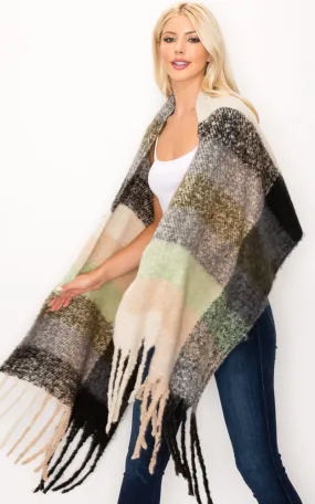 AS318 Multi Plaid Grunge Oblong Scarf with Fringes