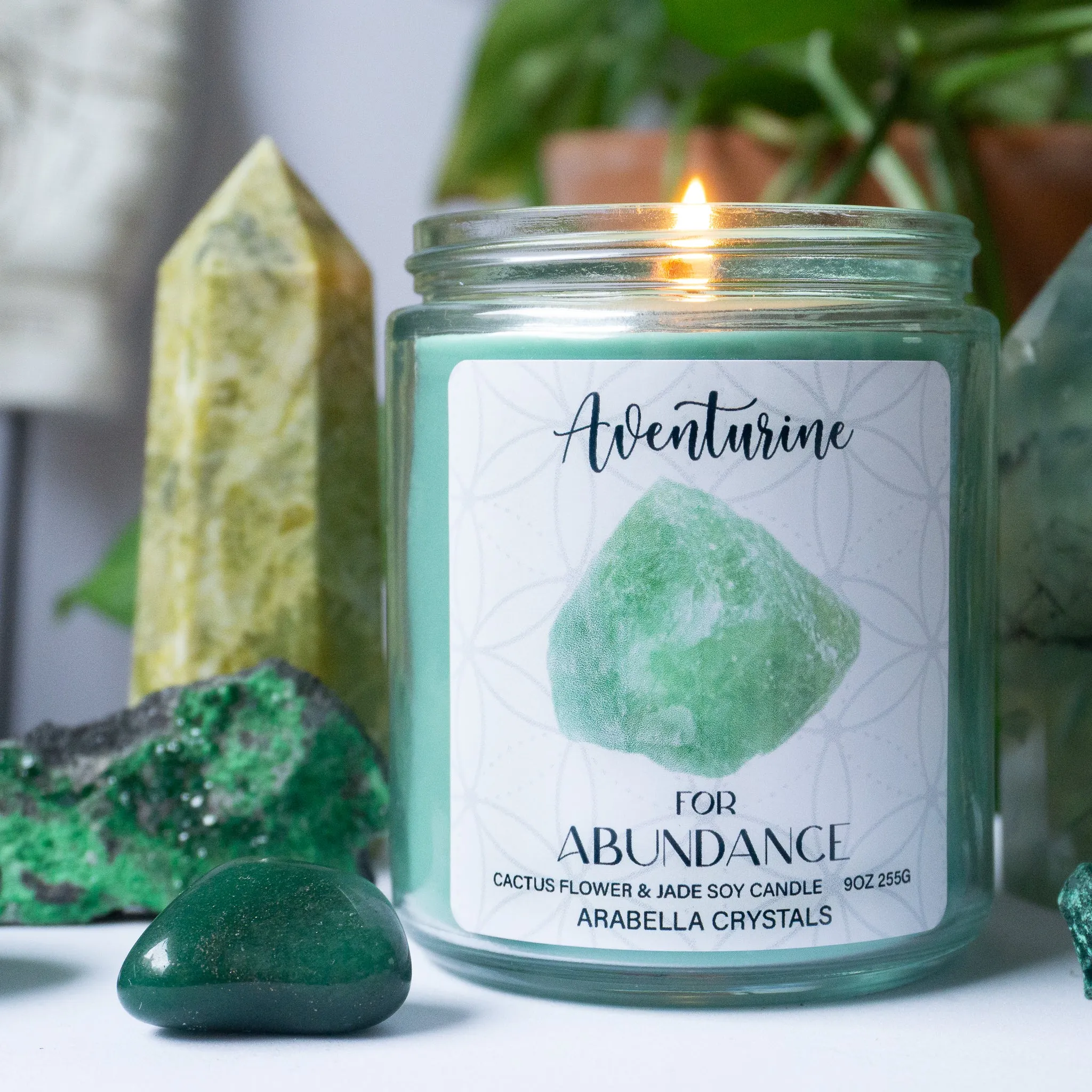 Aventurine Crystal Candle