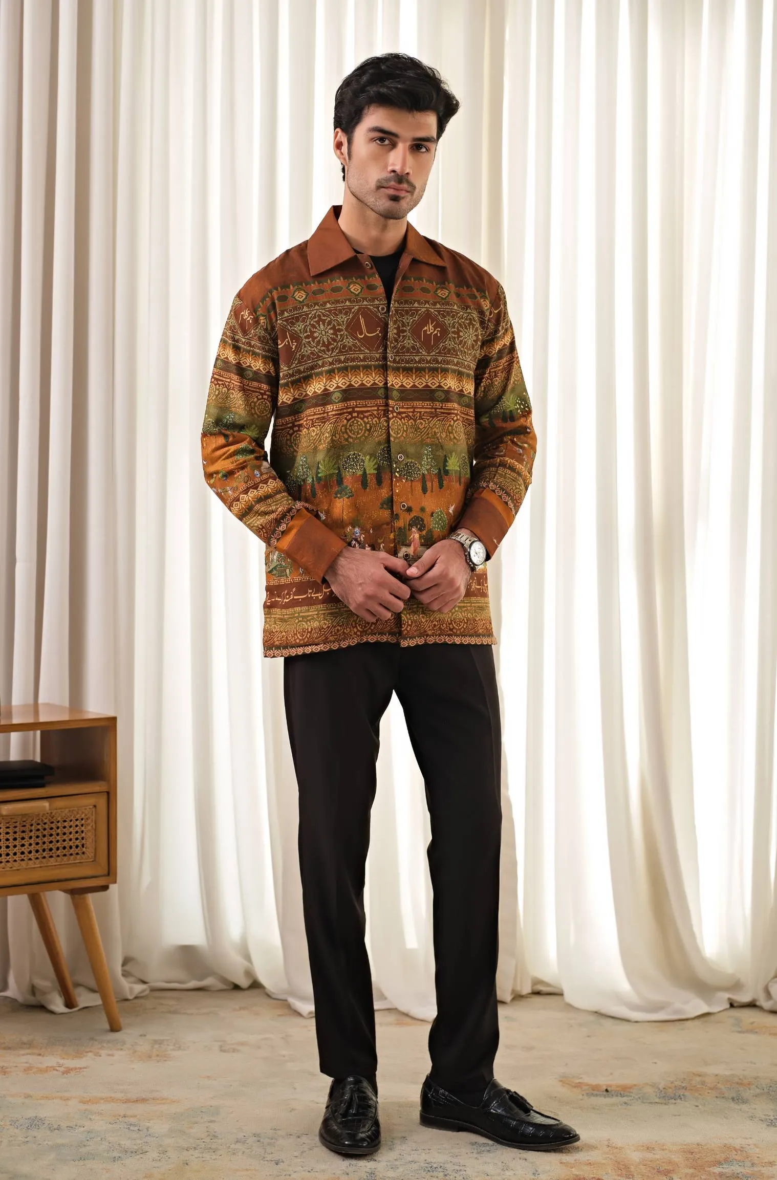 Bagh-e-Mughal Overshirt - Brown & Green