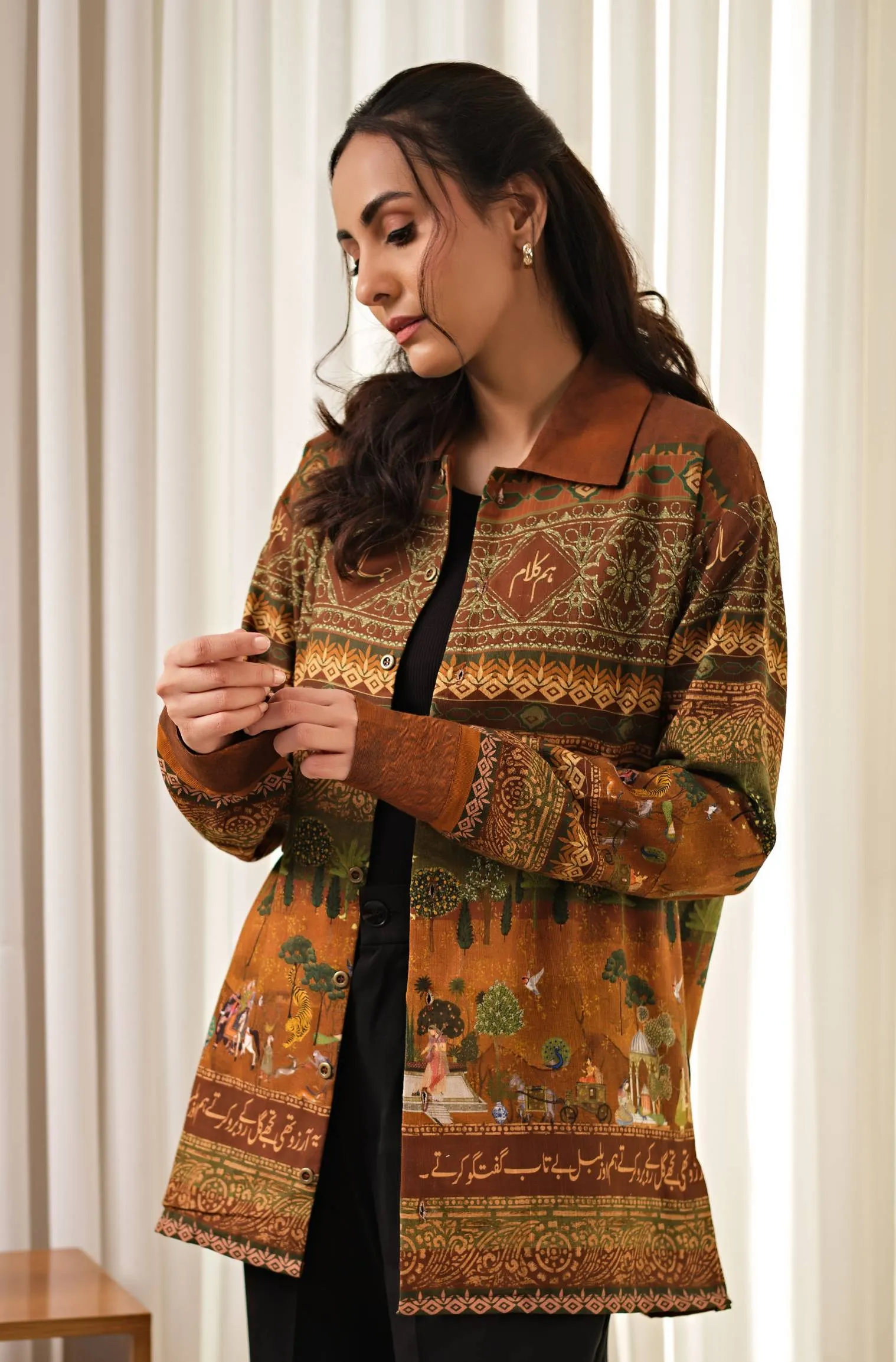 Bagh-e-Mughal Overshirt - Brown & Green