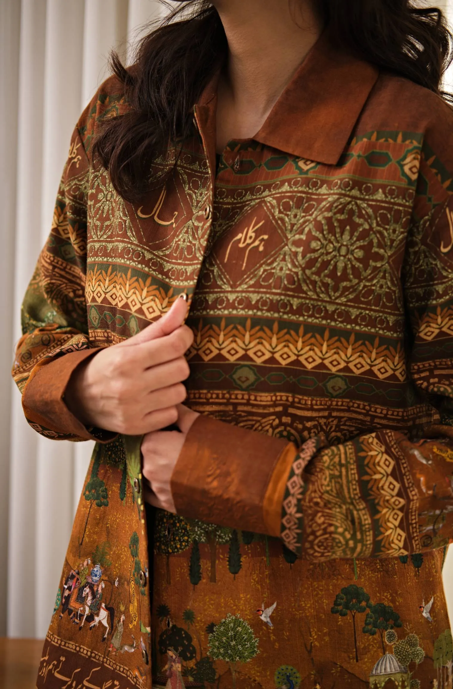 Bagh-e-Mughal Overshirt - Brown & Green