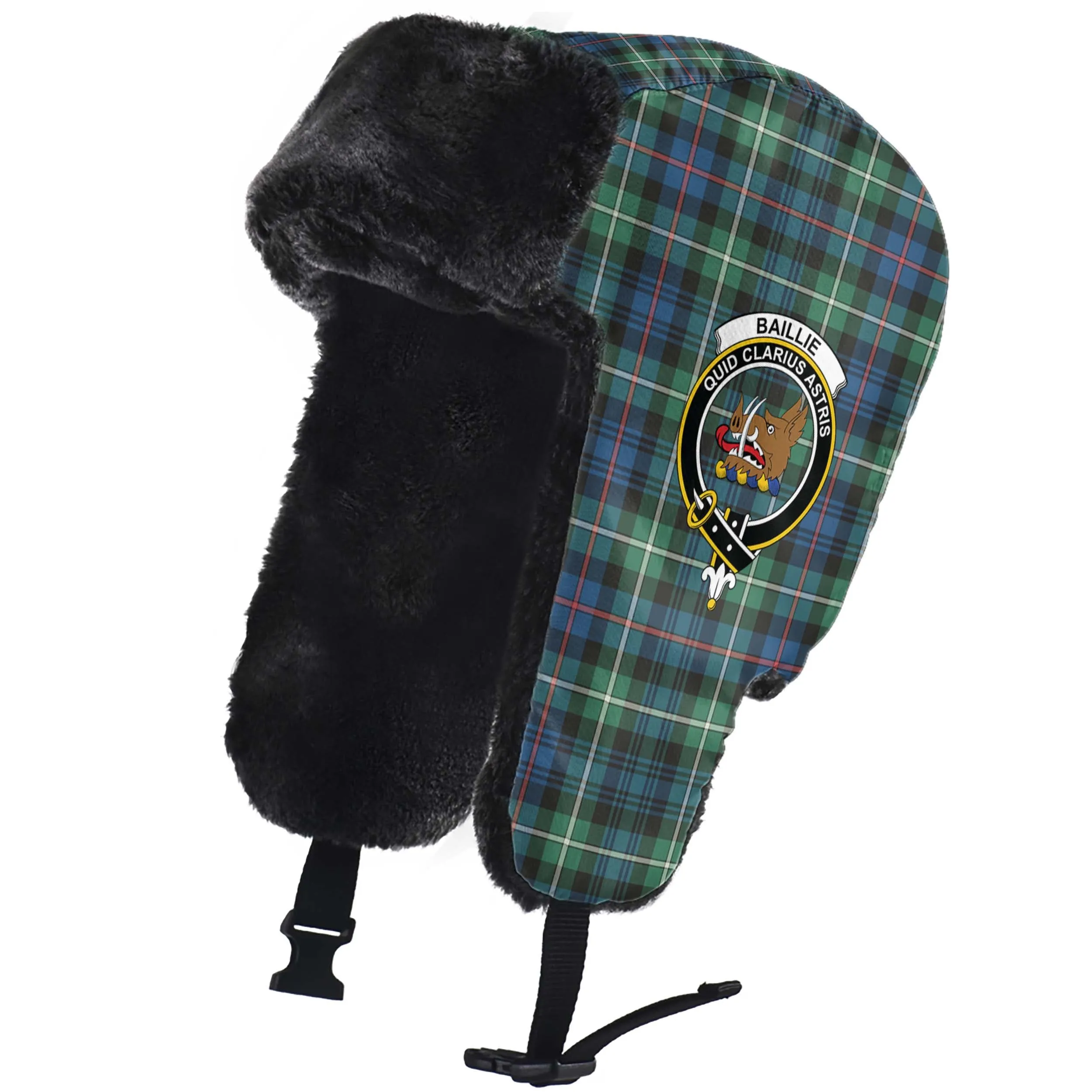 Baillie Ancient Tartan Winter Trapper Hat with Family Crest