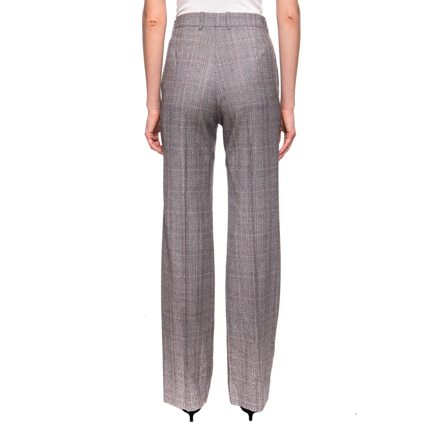 Balenciaga Women's Tartan Wool Pants Trousers Grey