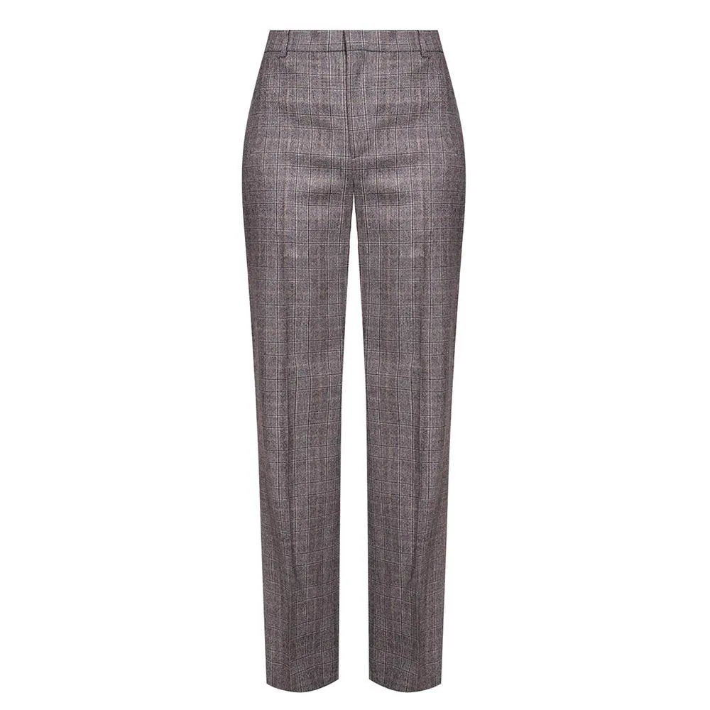 Balenciaga Women's Tartan Wool Pants Trousers Grey