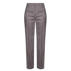 Balenciaga Women's Tartan Wool Pants Trousers Grey