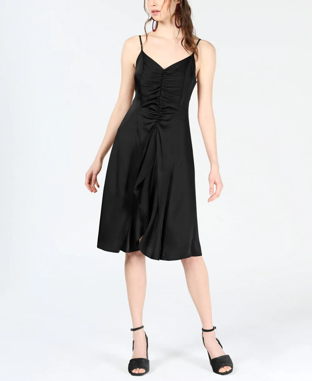 Bar III Women's Ruffle-Front A-Line Dress, Black, Large