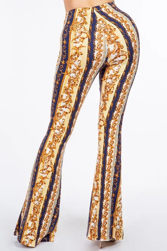 Bear Dance Baroque Chain Scroll Skinny Pants - Blue