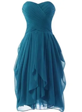 Beautiful Teal Color Short Bridesmaid Dress, Chiffon Sweetheart Short Party Dress       fg5030