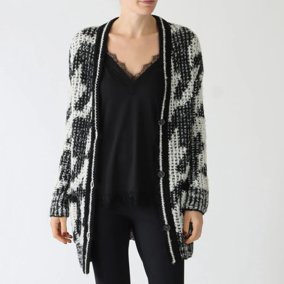 Black and White Chickcheck Knit Cardigan