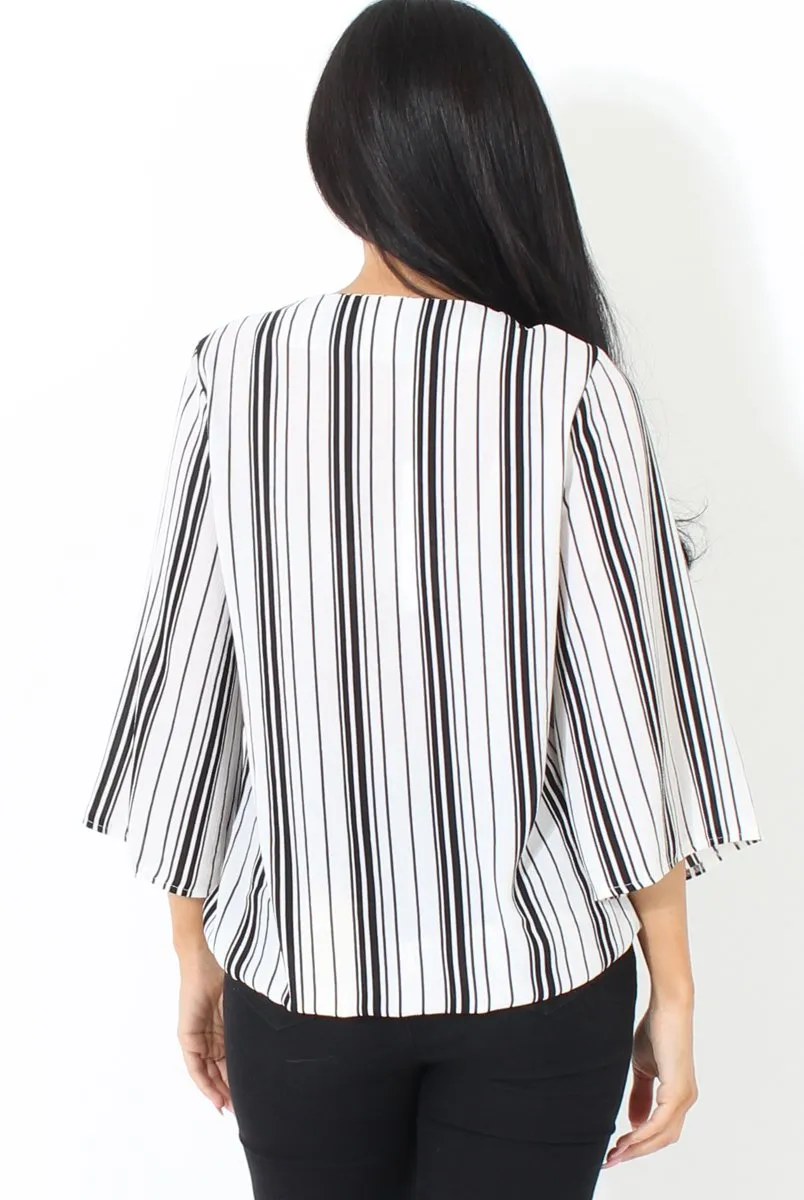 Black and White Stripe Cross over Front Detail Top- Tasha