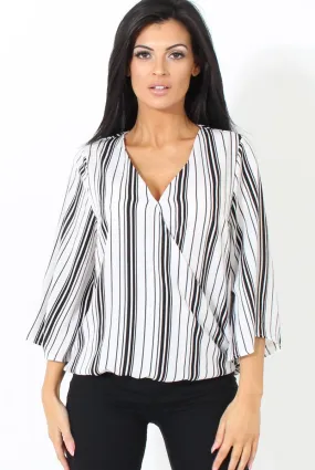 Black and White Stripe Cross over Front Detail Top- Tasha