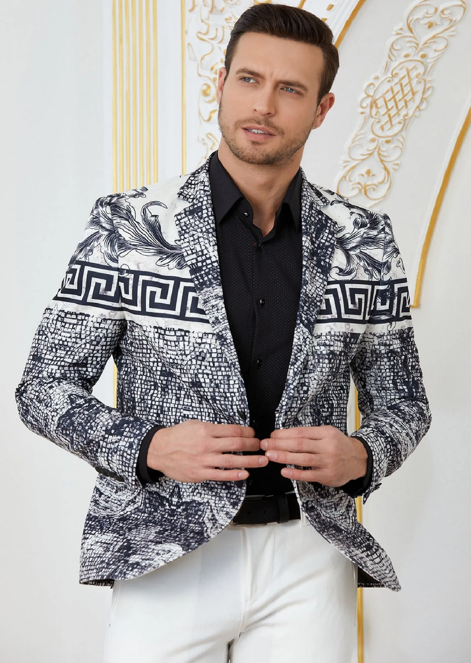 Black Beige Baroque Mosaic Blazer