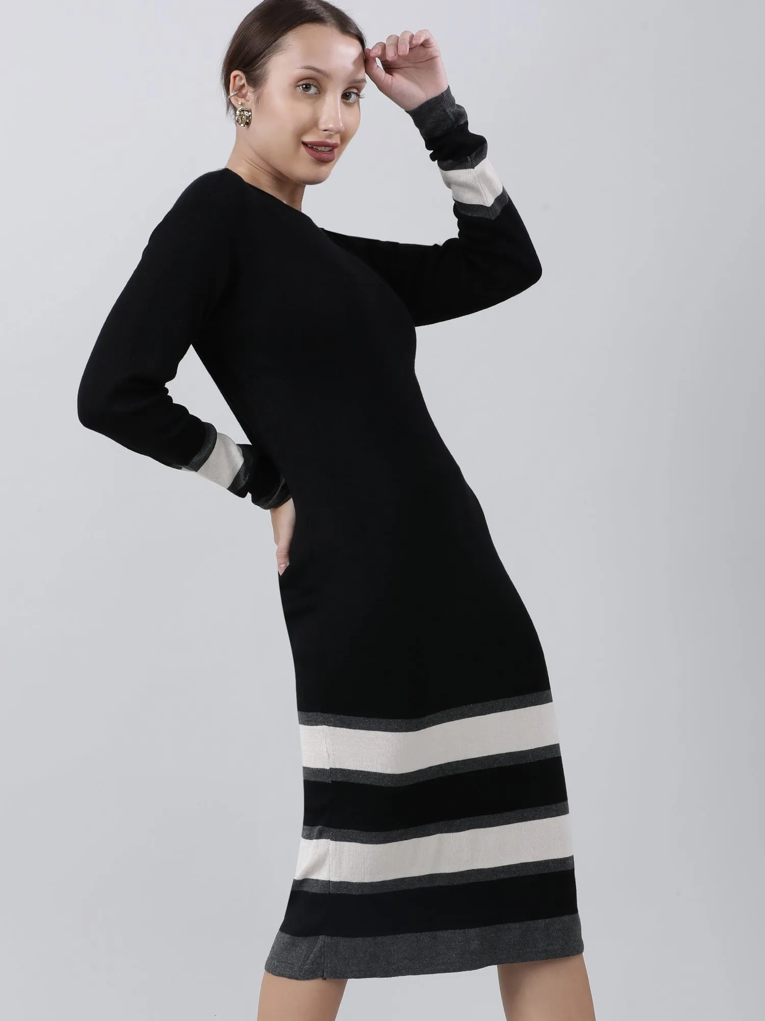 Black Bodycon Slim Fit Midi Dress