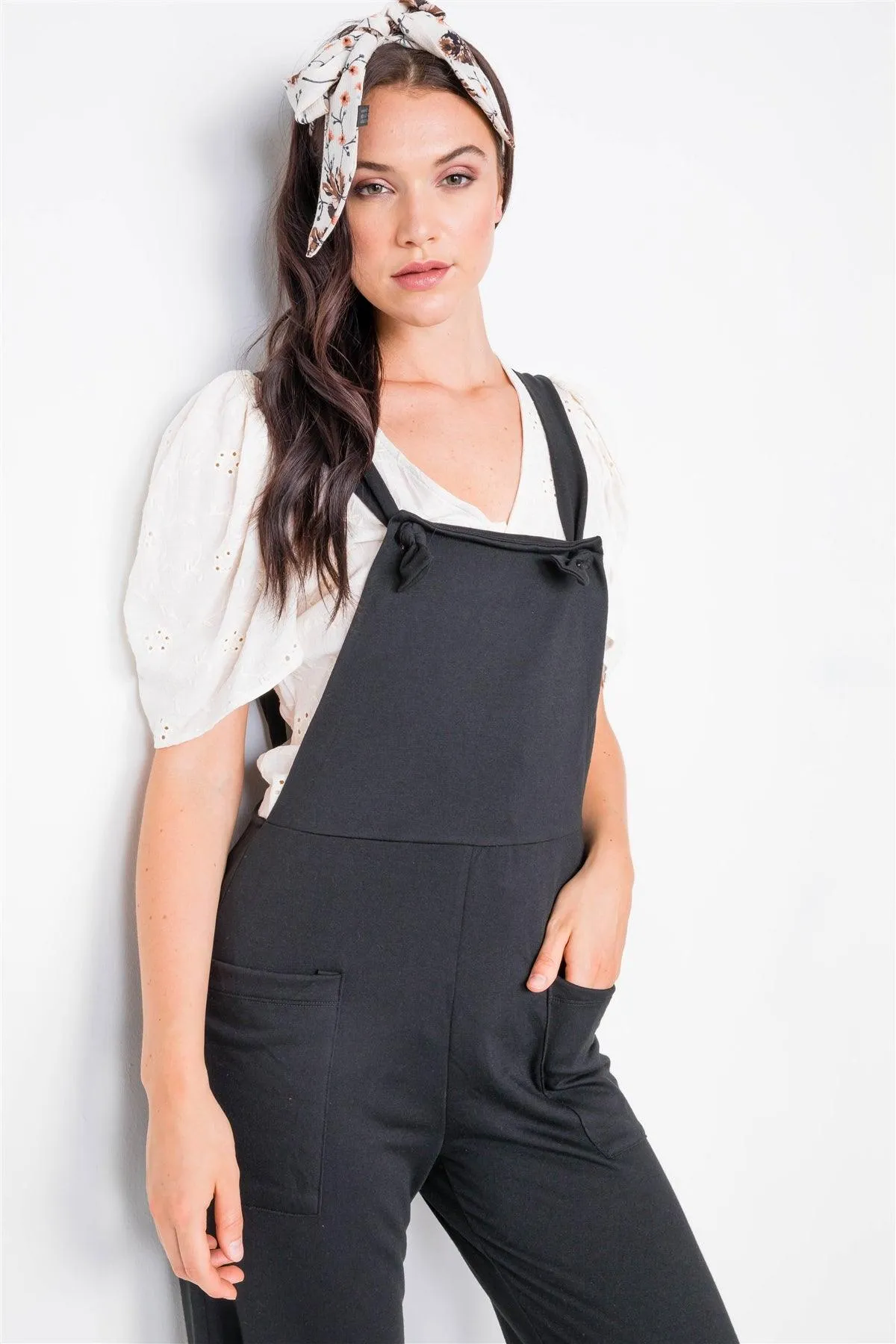 Black Casual Cinched Adjustable Overalls