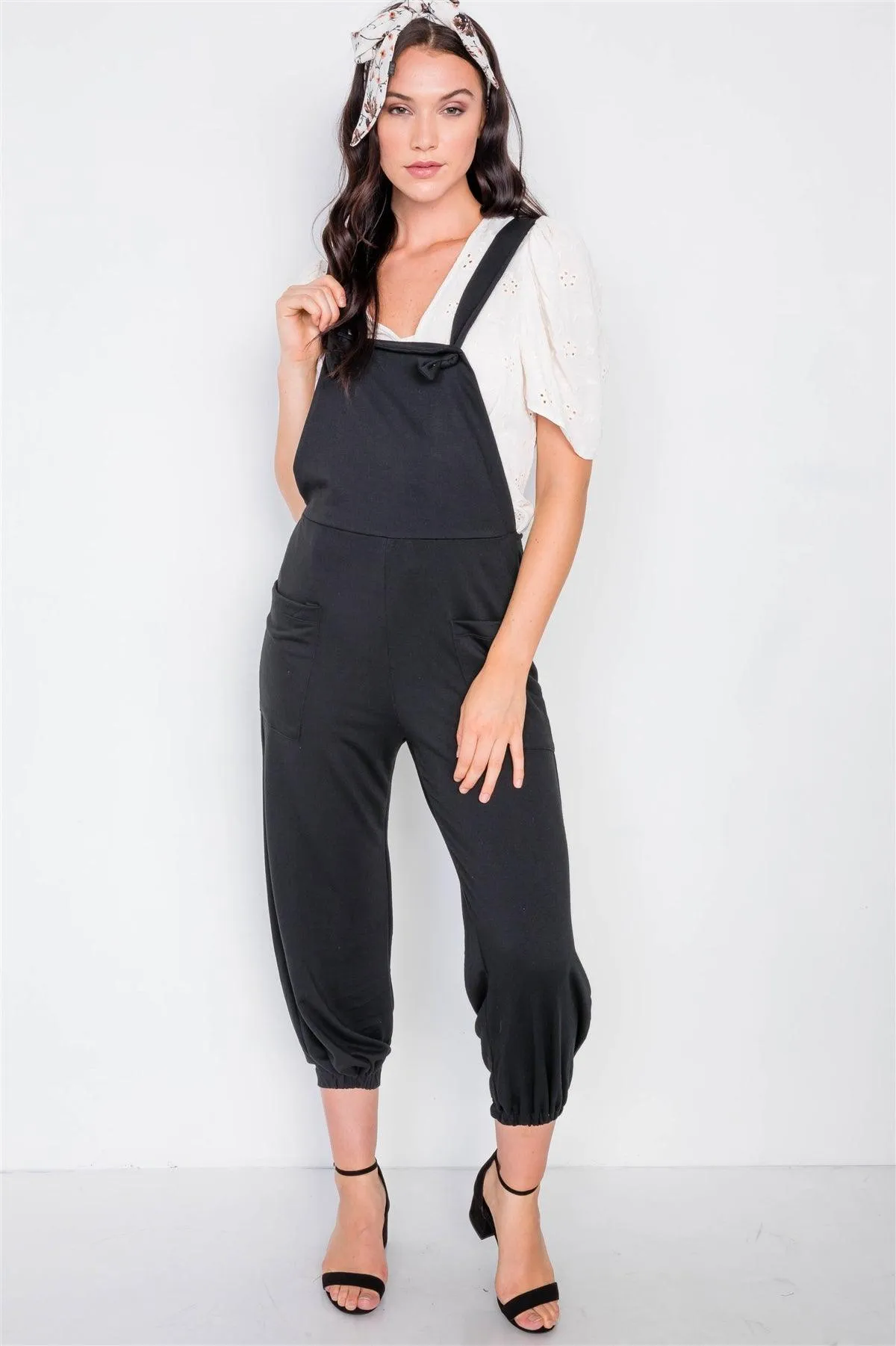 Black Casual Cinched Adjustable Overalls