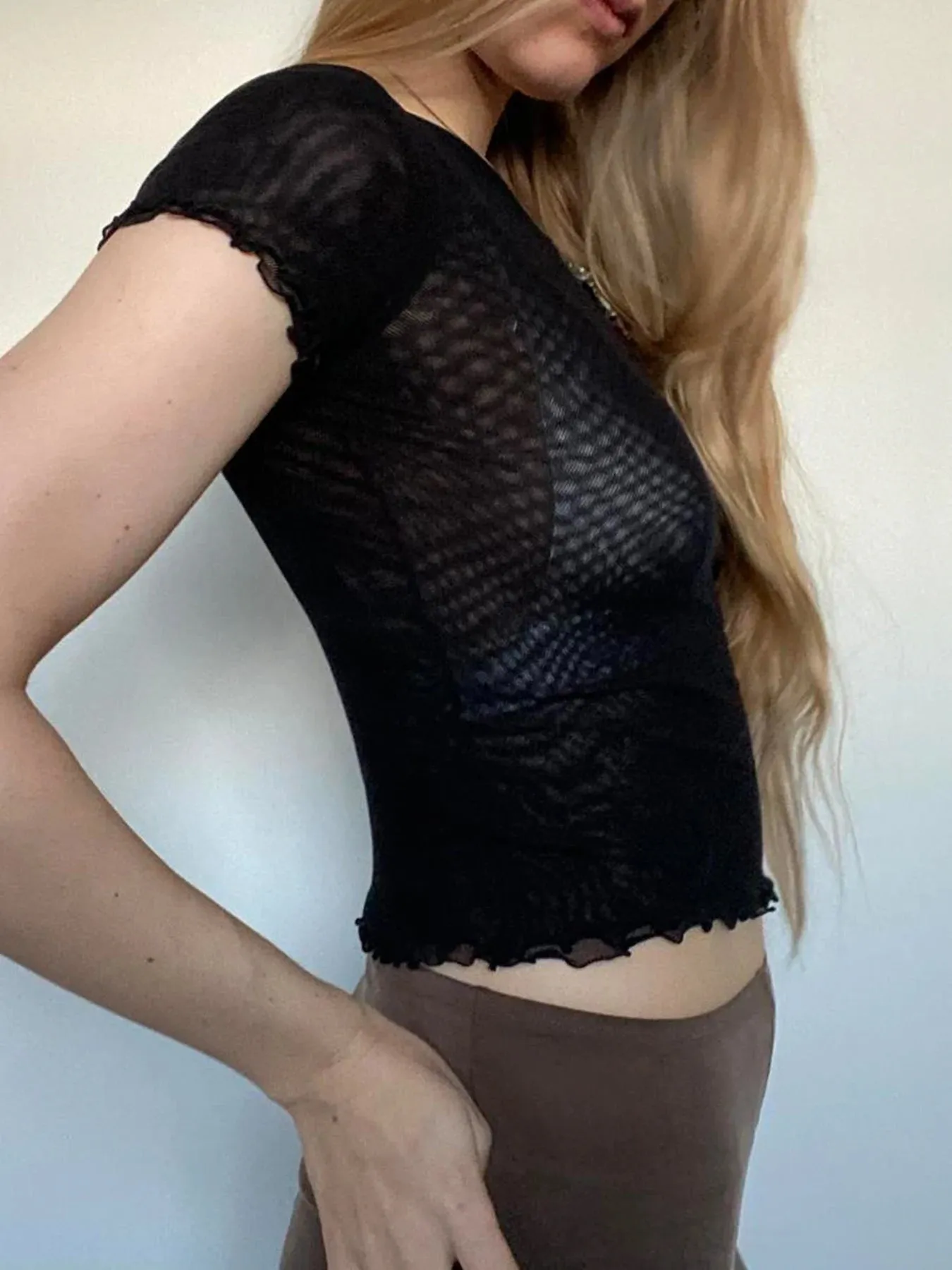 Black Grunge Goth Cropped Mesh See Through Top